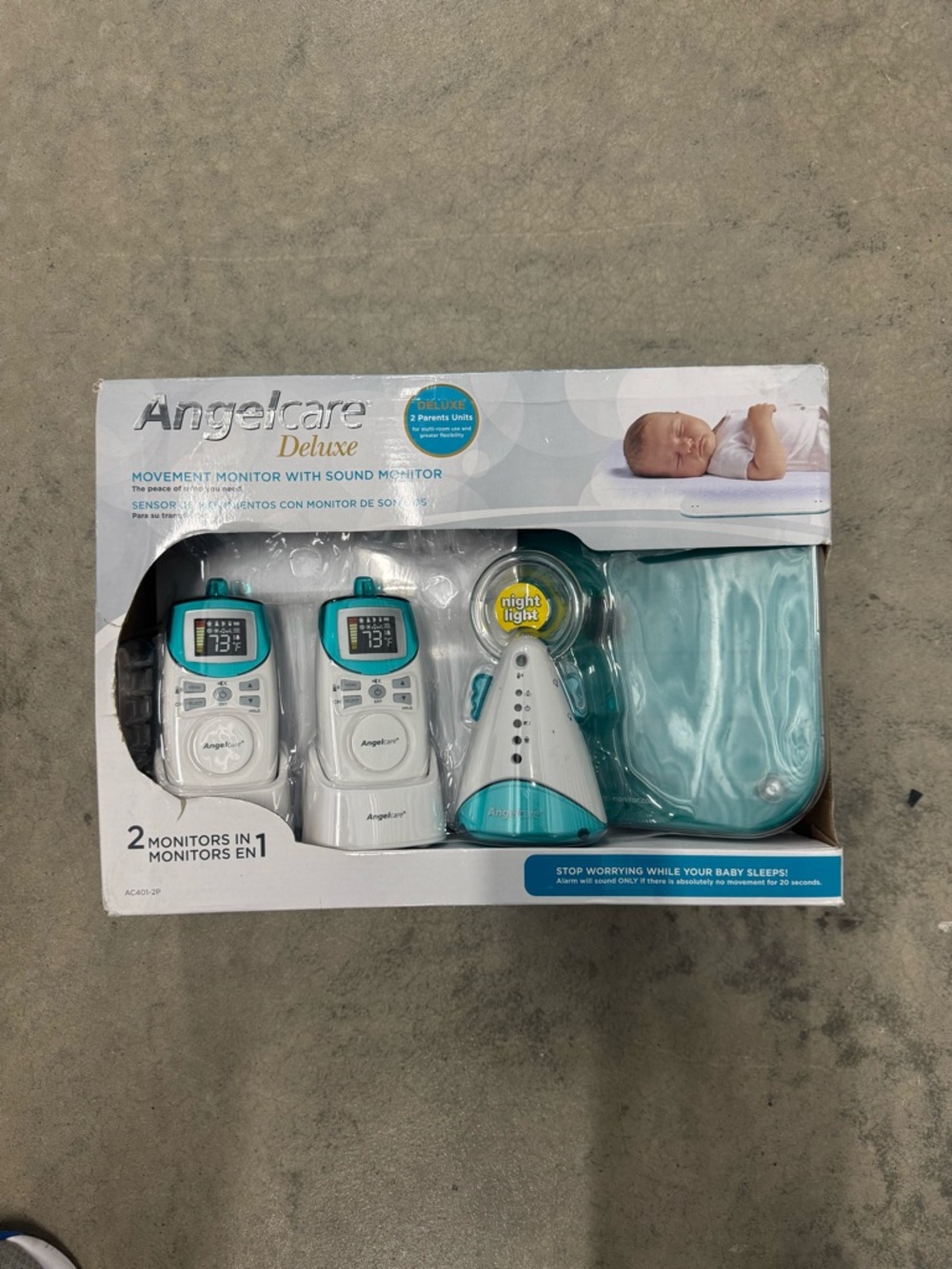 Angelcare Deluxe Baby Movement Monitor with Sound - White & Teal